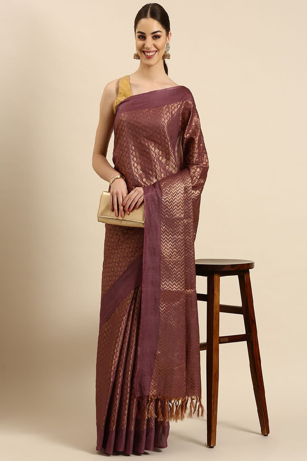 Maroon Silk Blend Saree