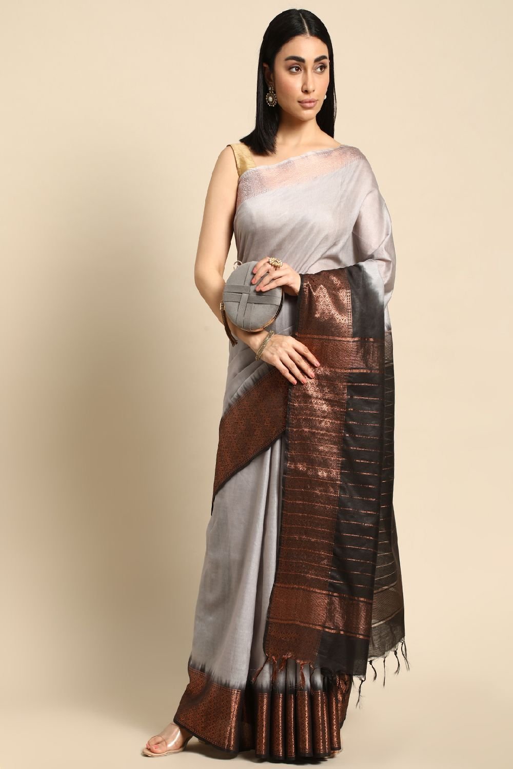 Grey Silk Blend Saree