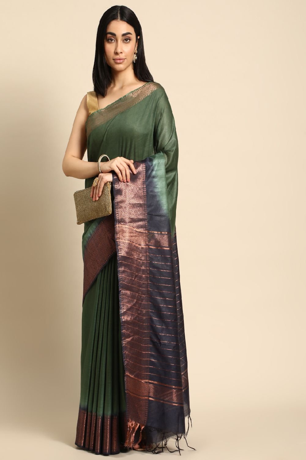 Green Silk Blend Saree