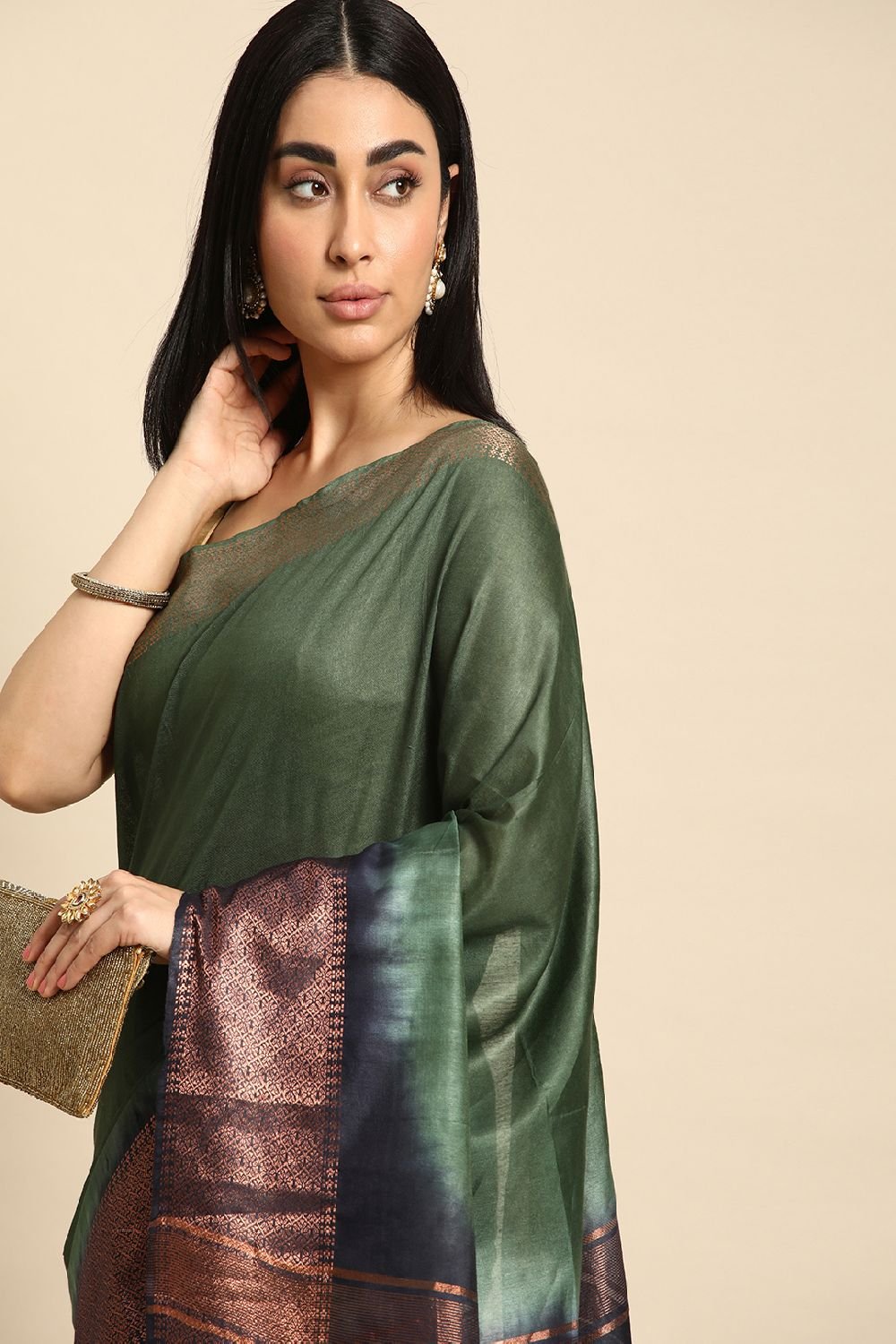 Green Silk Blend Saree