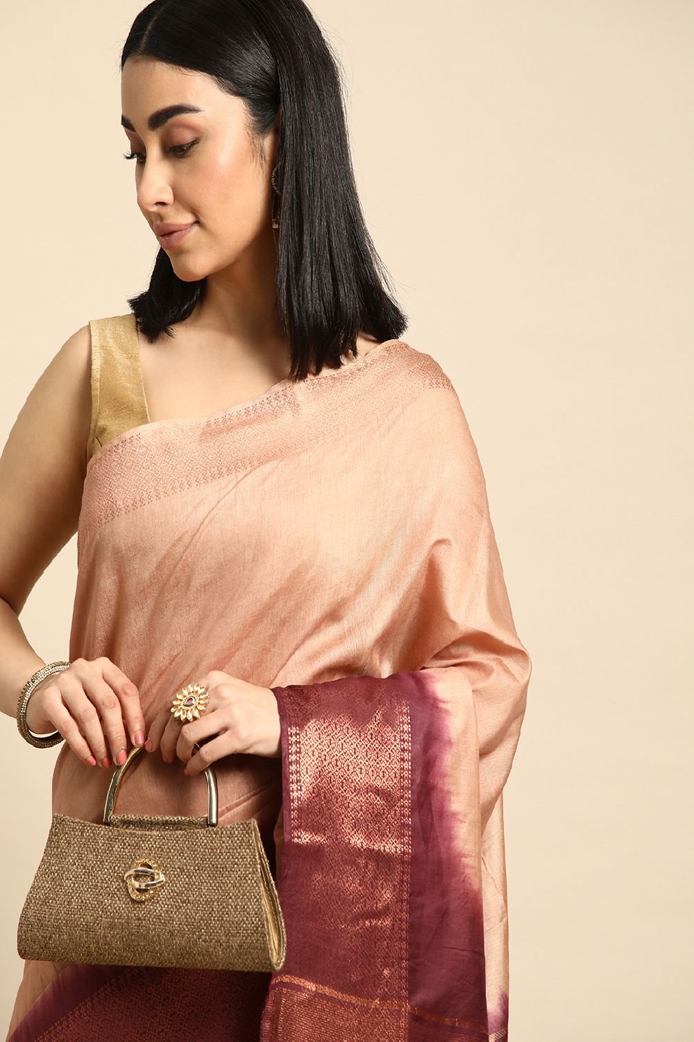 Peach Silk Blend Saree