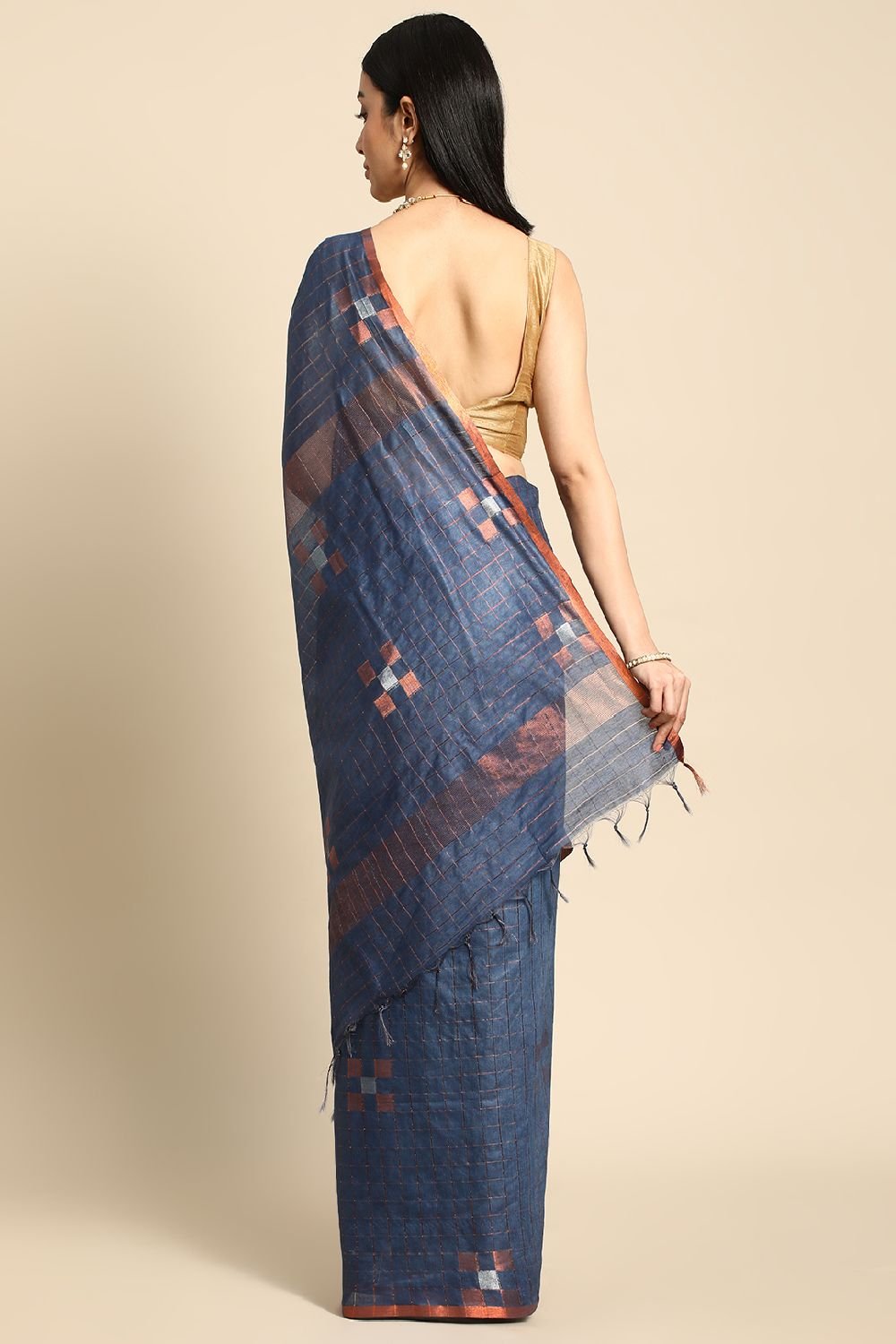 Navy Blue Silk Blend Saree