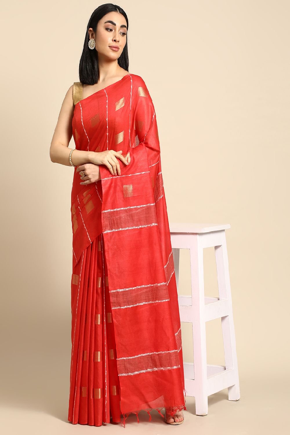 Red Silk Blend Saree