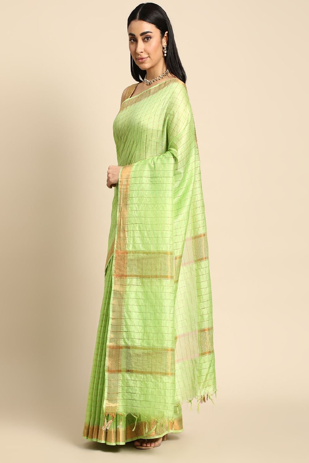 Green Silk Blend Saree