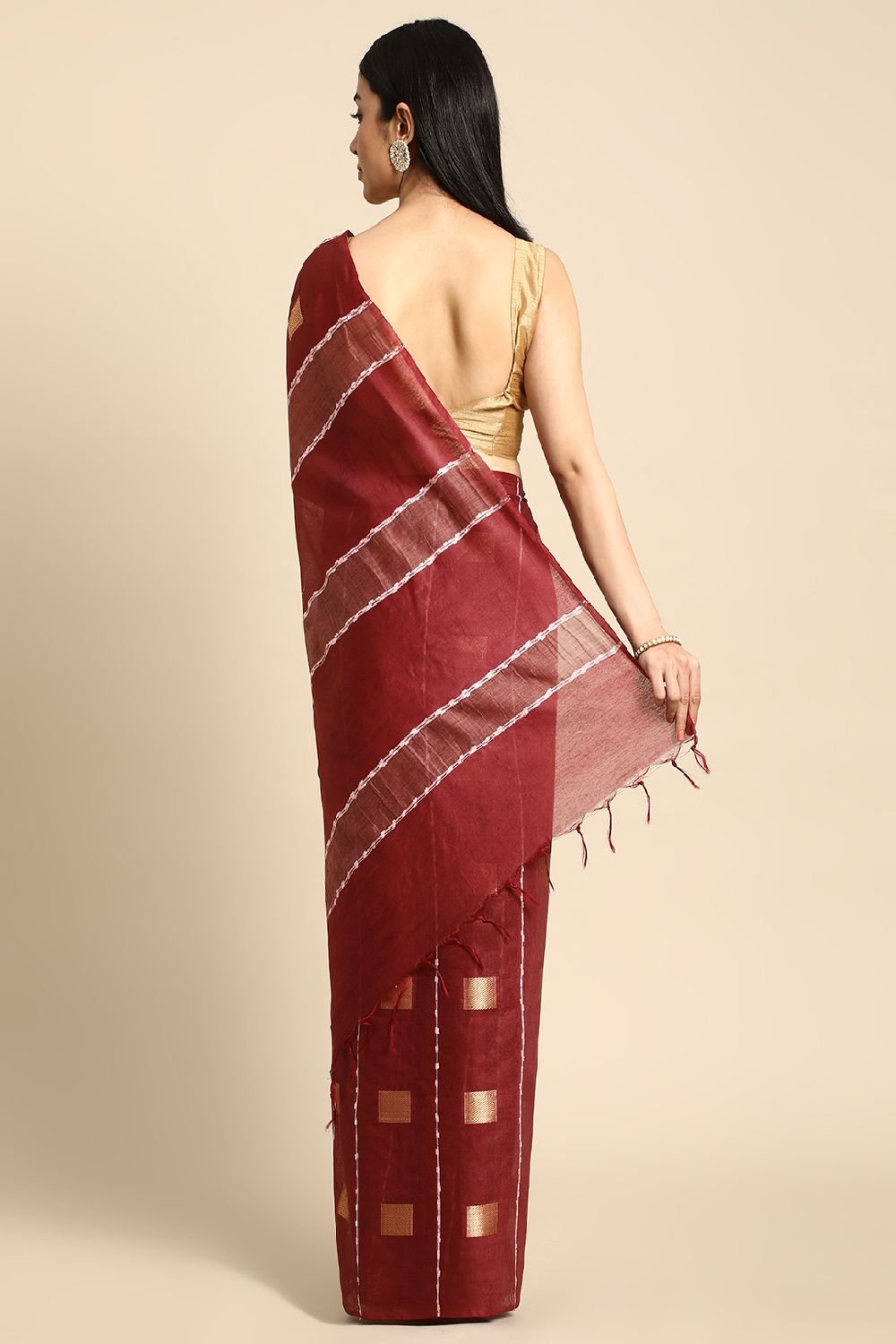 Maroon Silk Blend Saree