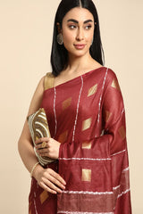 Maroon Silk Blend Saree