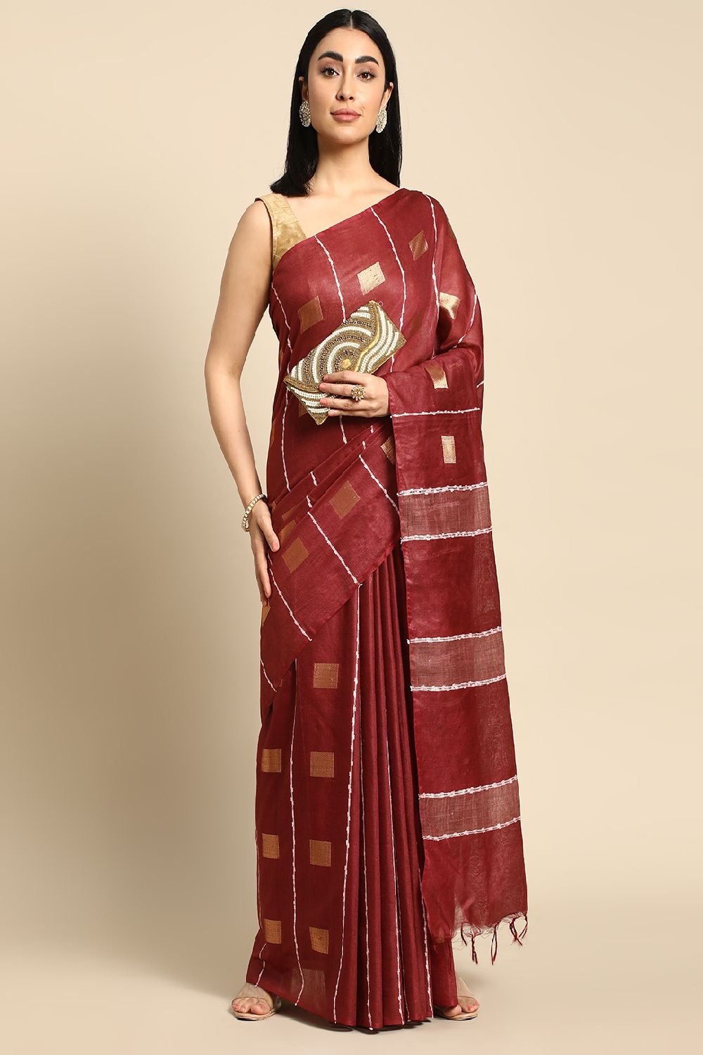 Maroon Silk Blend Saree