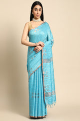 Blue Silk Blend Saree