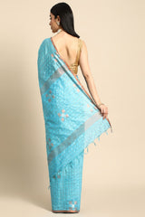 Blue Silk Blend Saree