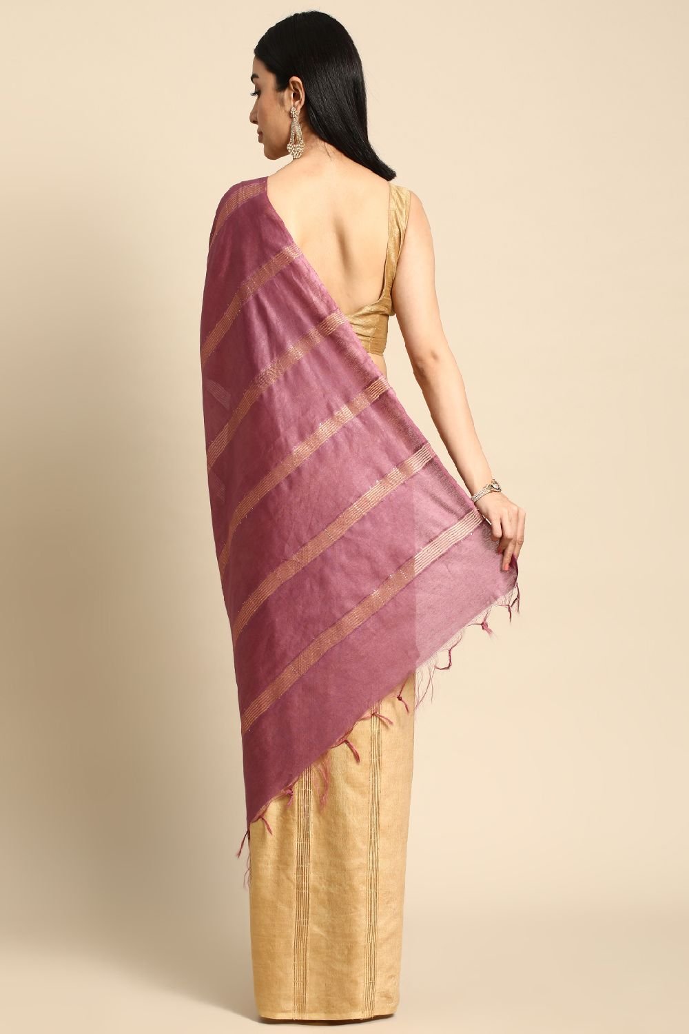 Beige Silk Blend Saree