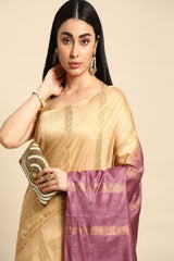 Beige Silk Blend Saree