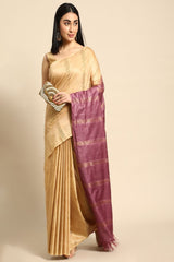 Beige Silk Blend Saree