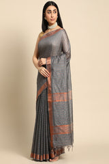 Grey Silk Blend Saree