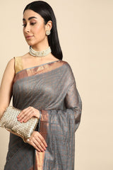 Grey Silk Blend Saree