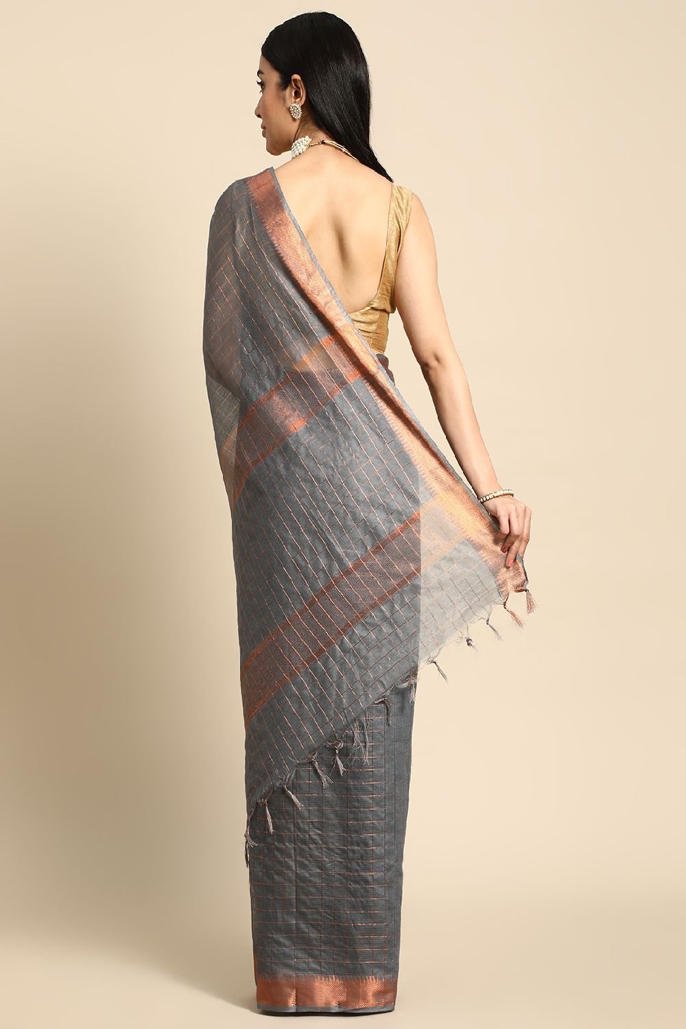 Grey Silk Blend Saree