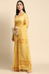 Yellow Silk Blend Saree