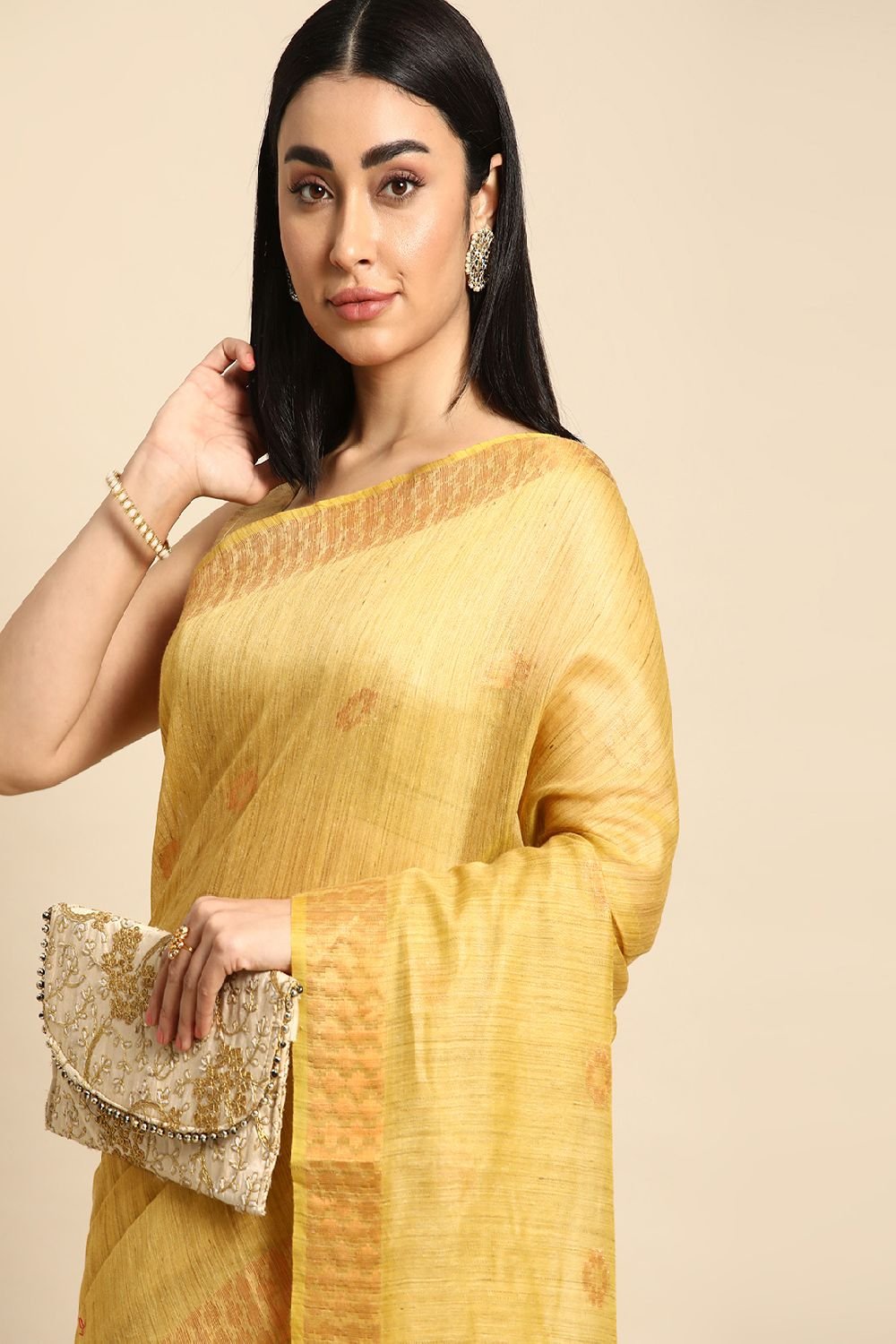 Yellow Silk Blend Saree