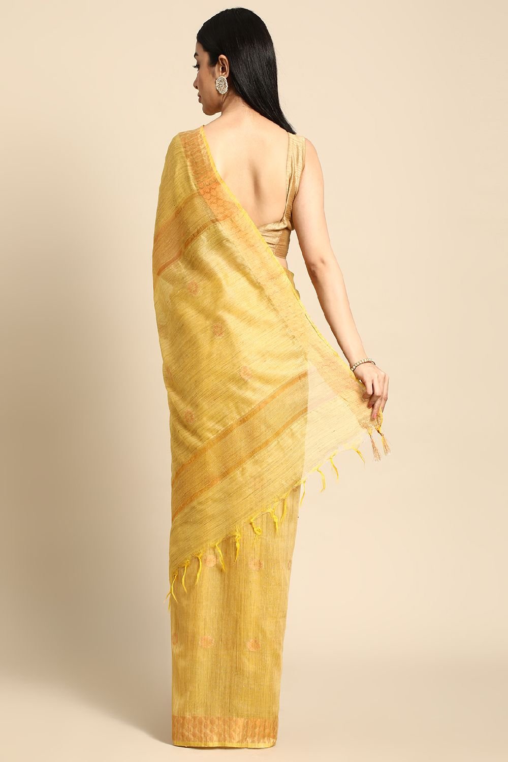 Yellow Silk Blend Saree