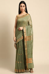 Green Silk Blend Saree