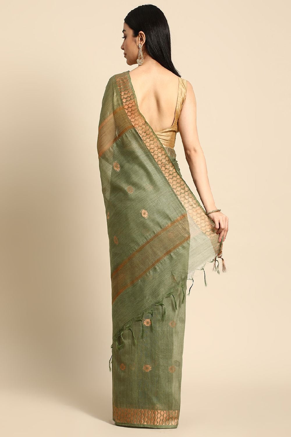 Green Silk Blend Saree