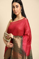 Red Silk Blend Saree