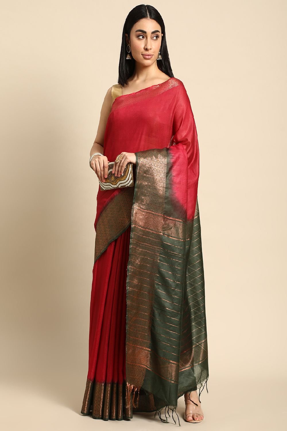 Red Silk Blend Saree