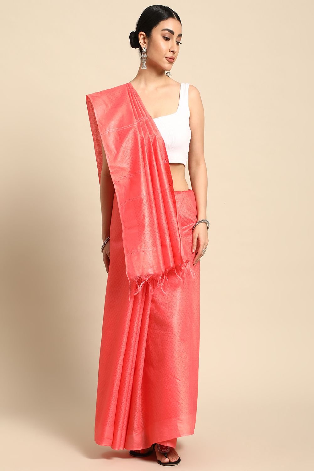 Peach Silk Blend Saree