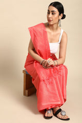 Peach Silk Blend Saree