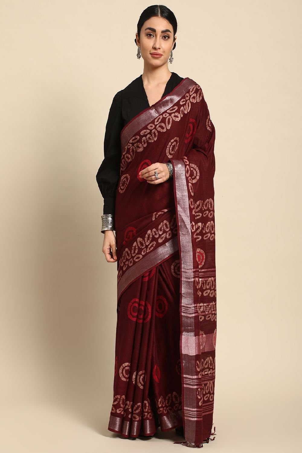 Maroon Pure Cotton Saree