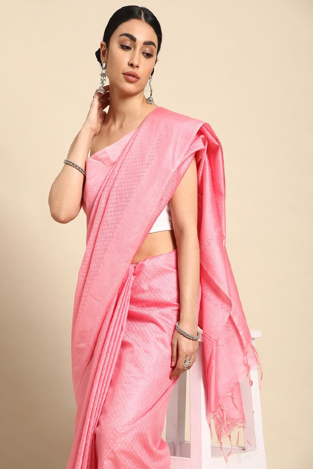 Pink Silk Blend Saree