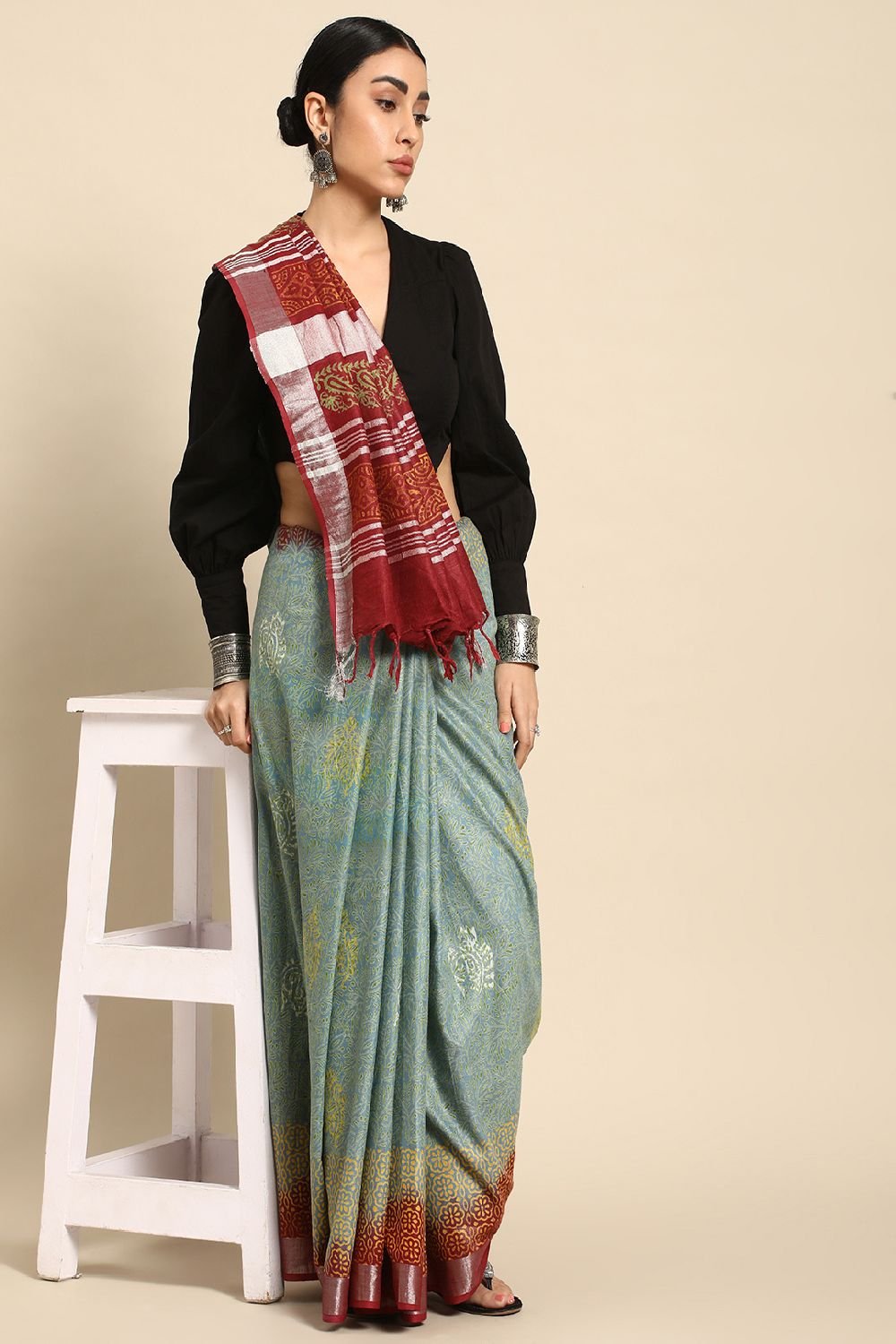 Sea Green Pure Cotton Saree