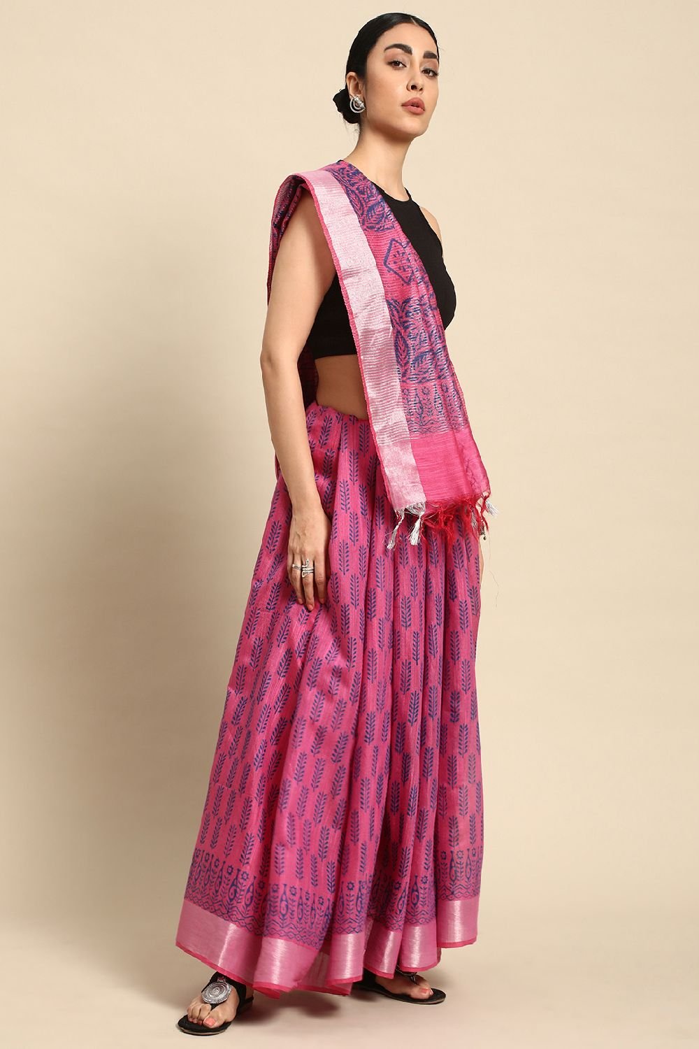 Pink Silk Blend Saree