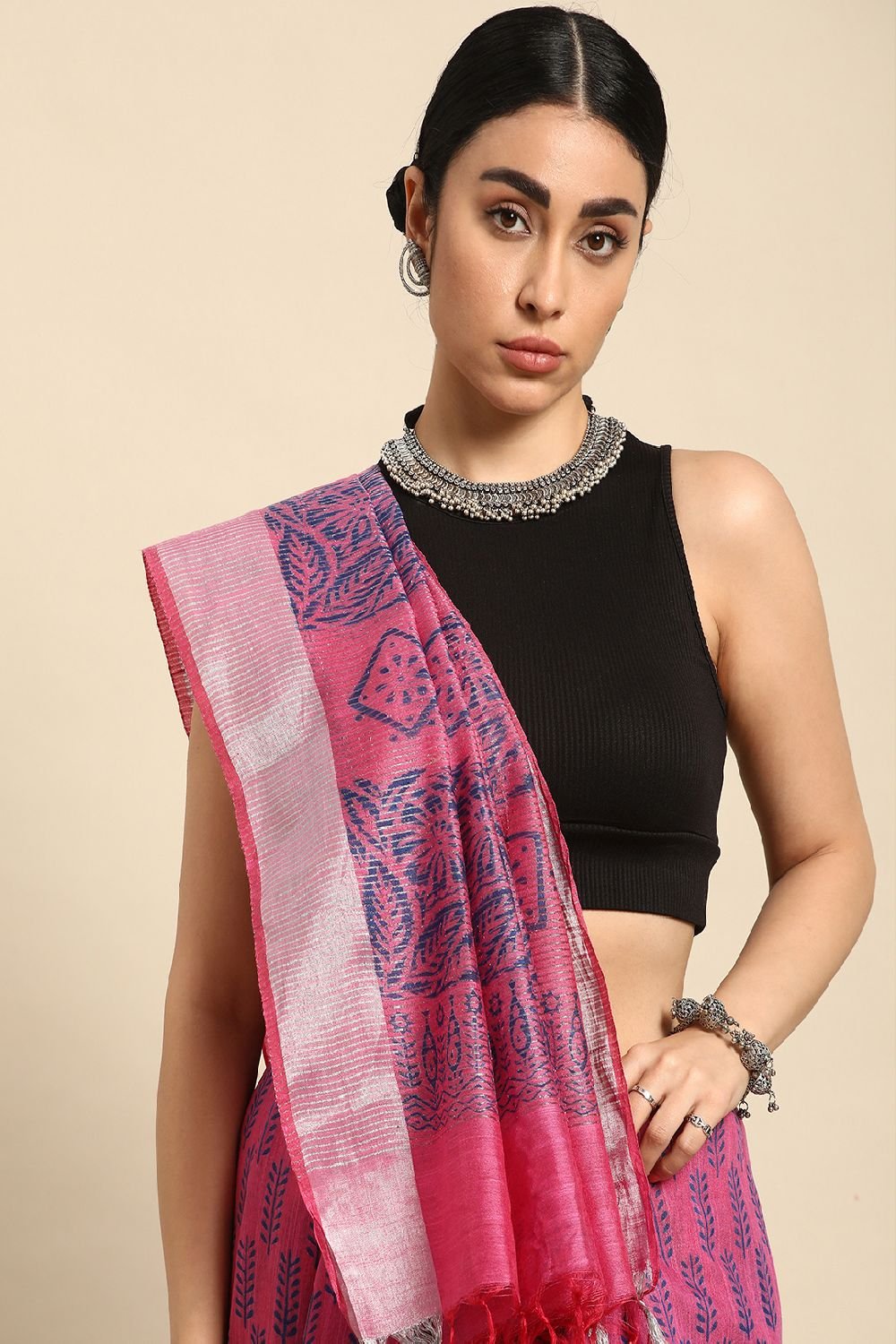 Pink Silk Blend Saree