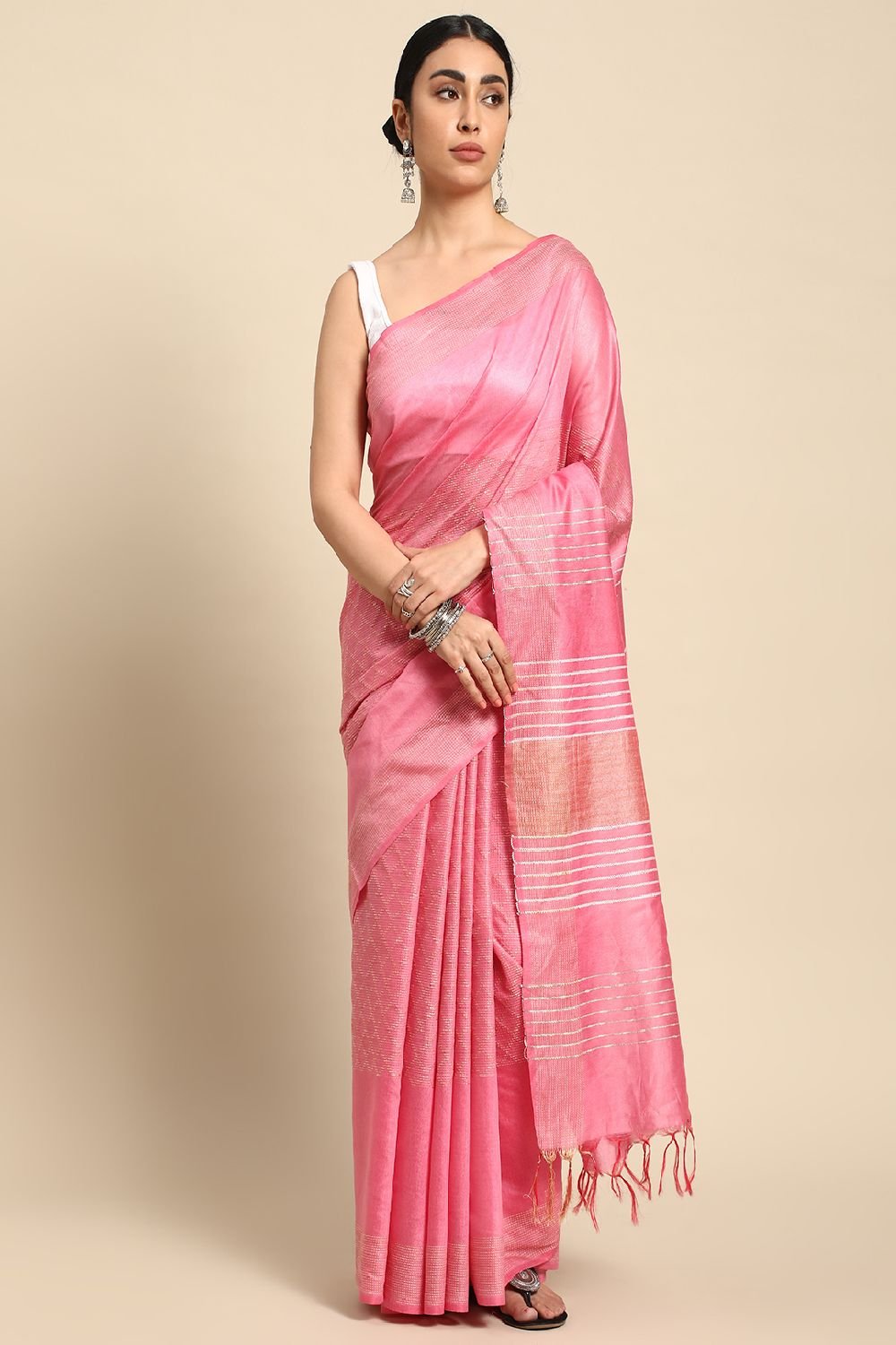 Pink Silk Blend Saree