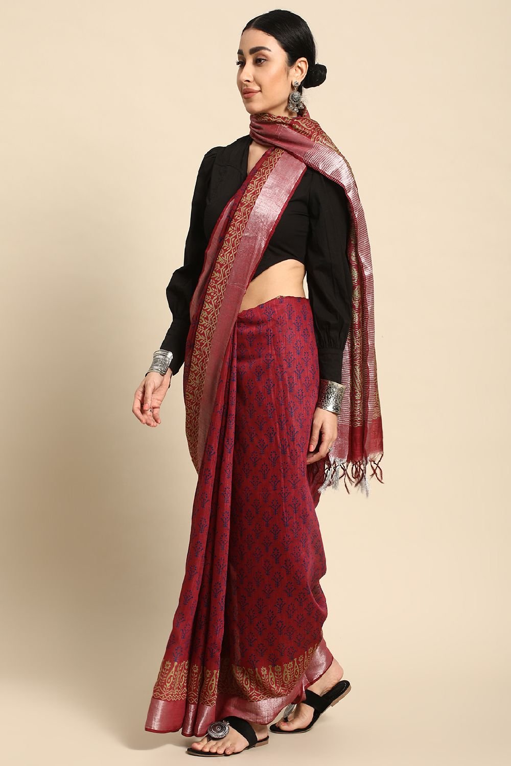 Maroon Silk Blend Saree