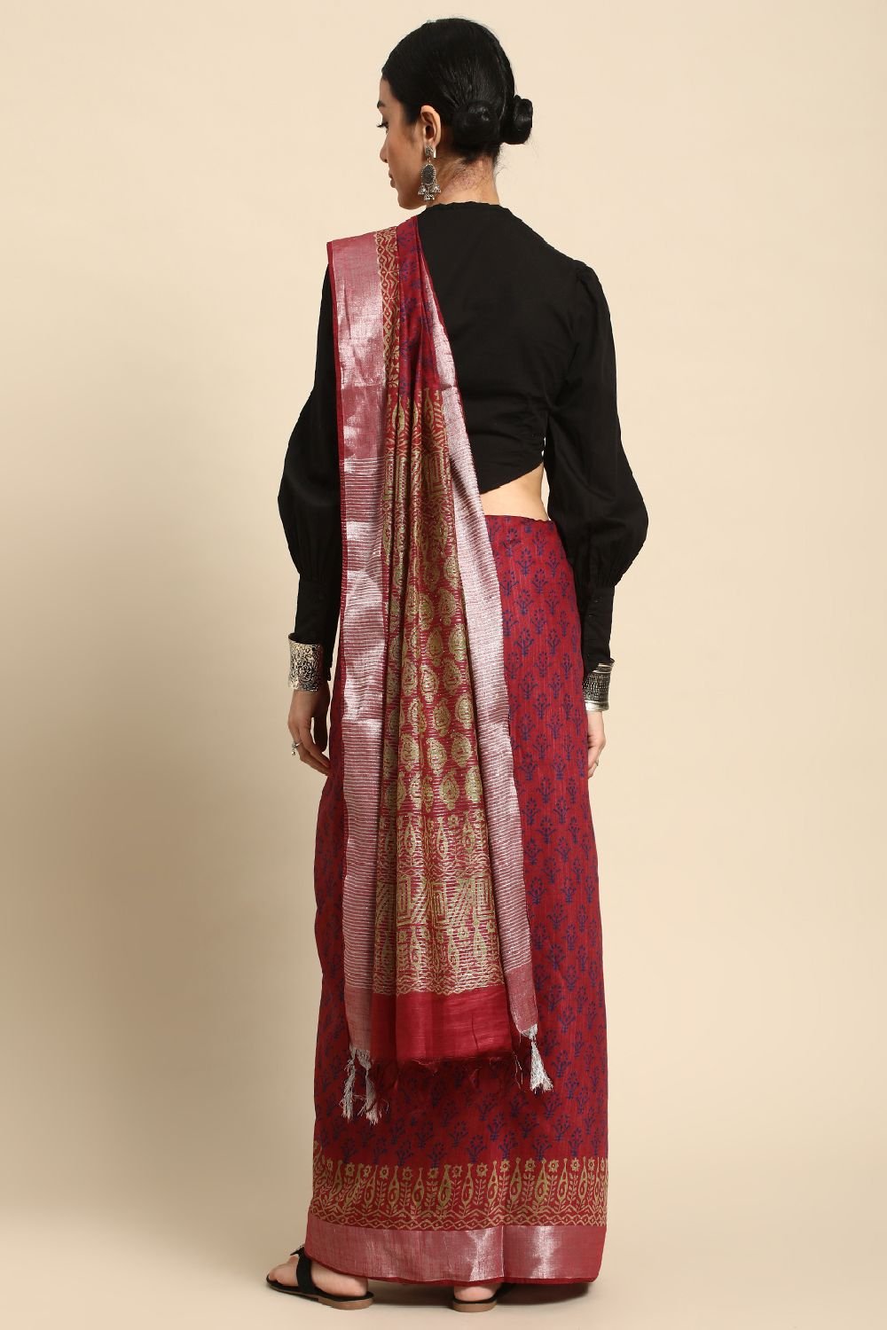 Maroon Silk Blend Saree