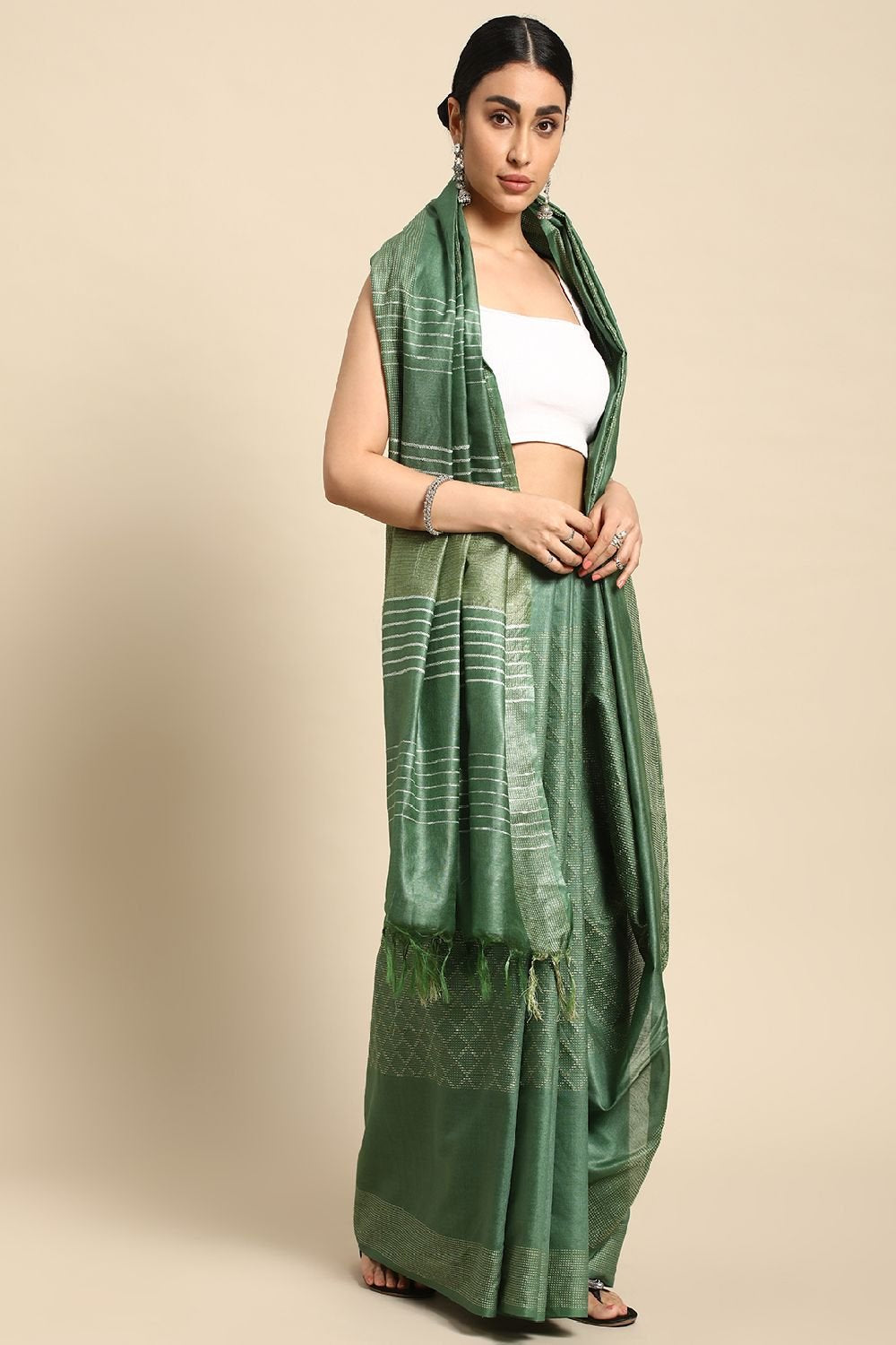 Green Silk Blend Saree