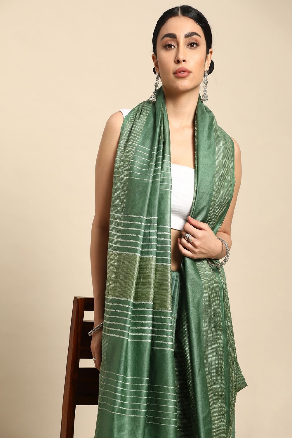 Green Silk Blend Saree