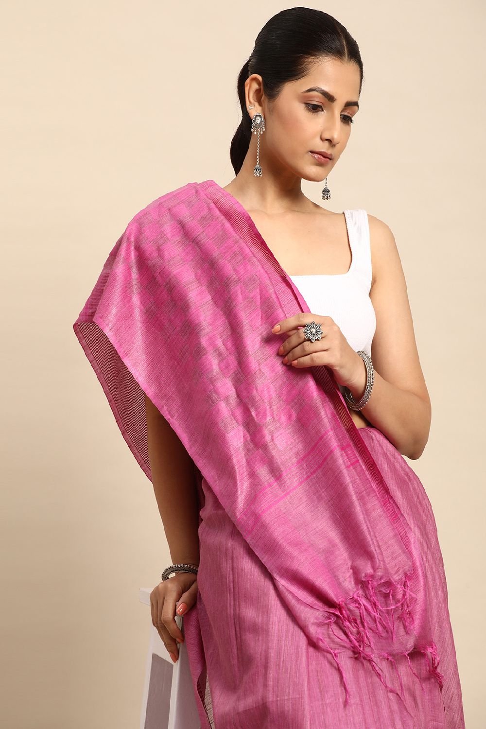 Pink Silk Blend Saree