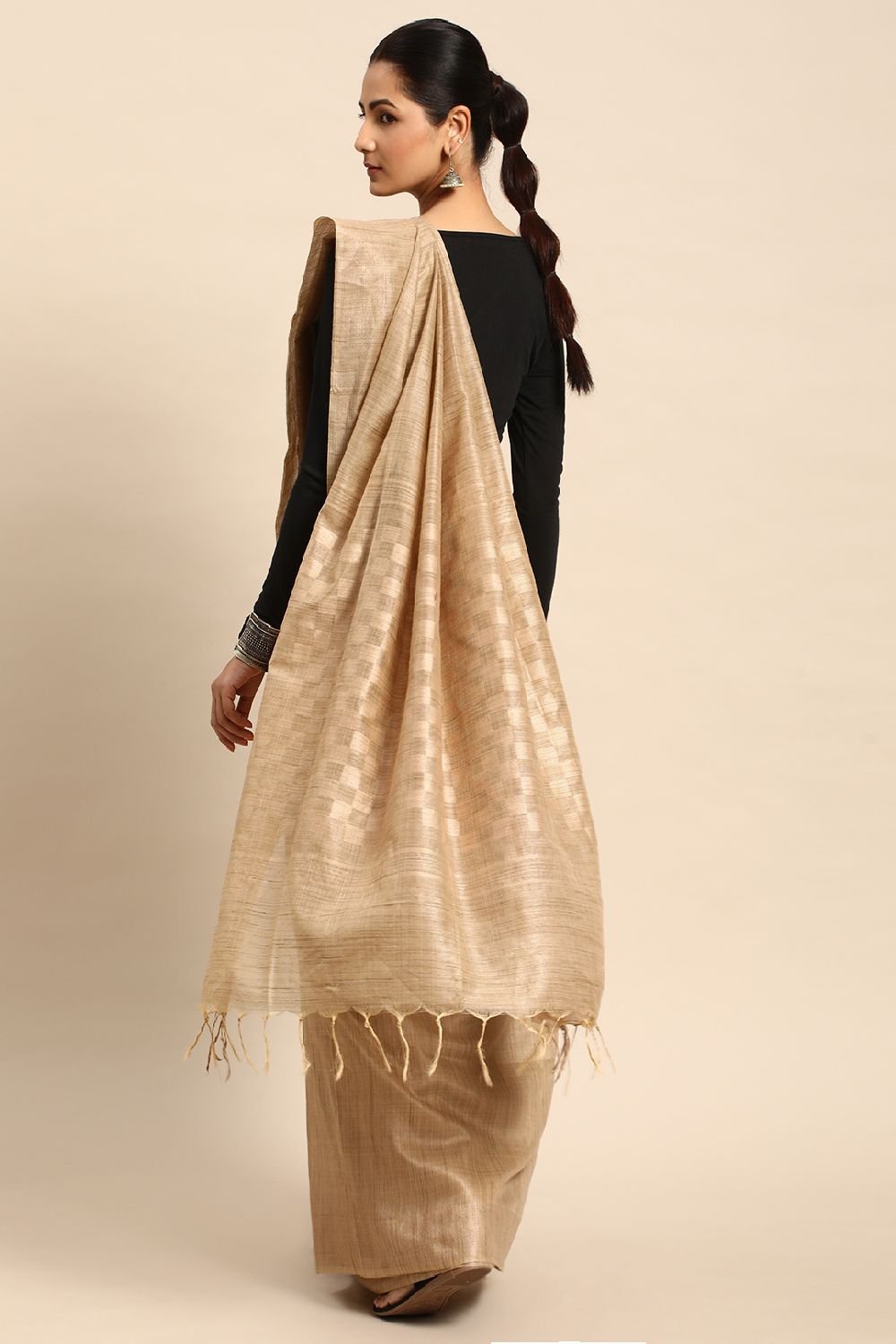 Beige Silk Blend Saree