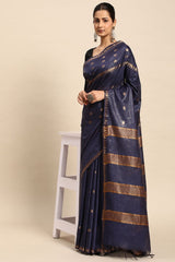 Navy Blue Silk Blend Saree