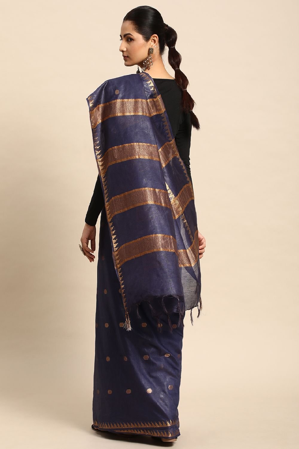 Navy Blue Silk Blend Saree