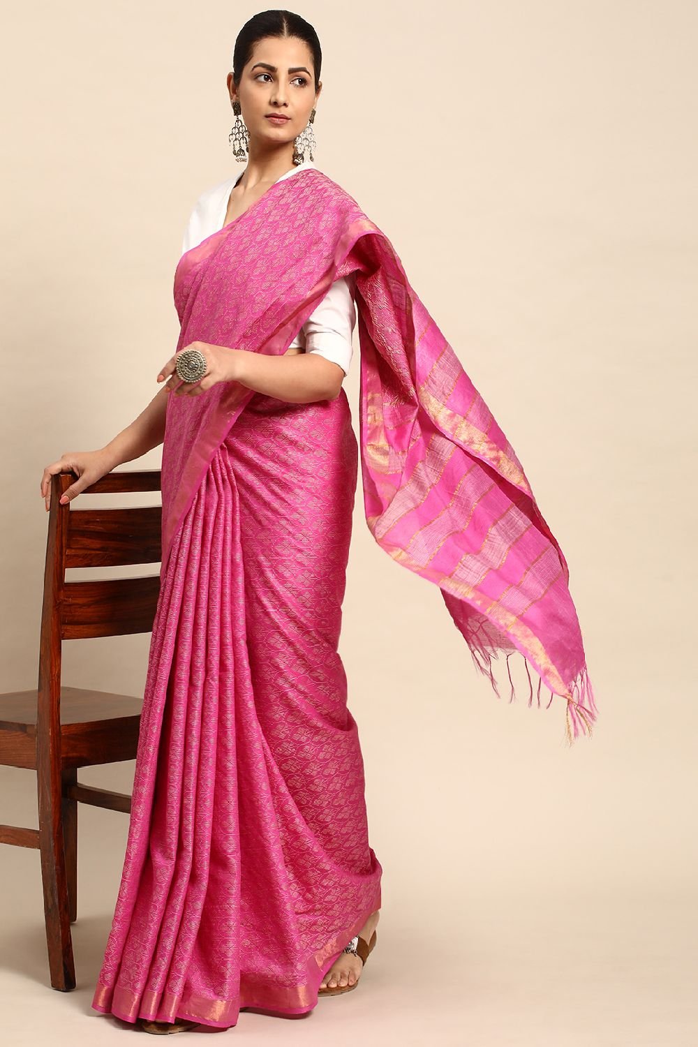 Pink Silk Blend Saree