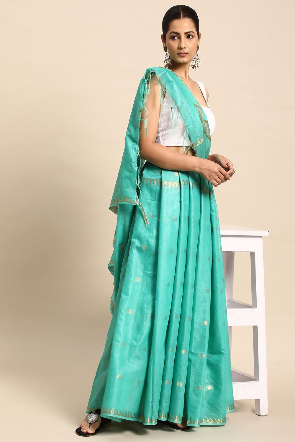 Sea Green Silk Blend Saree