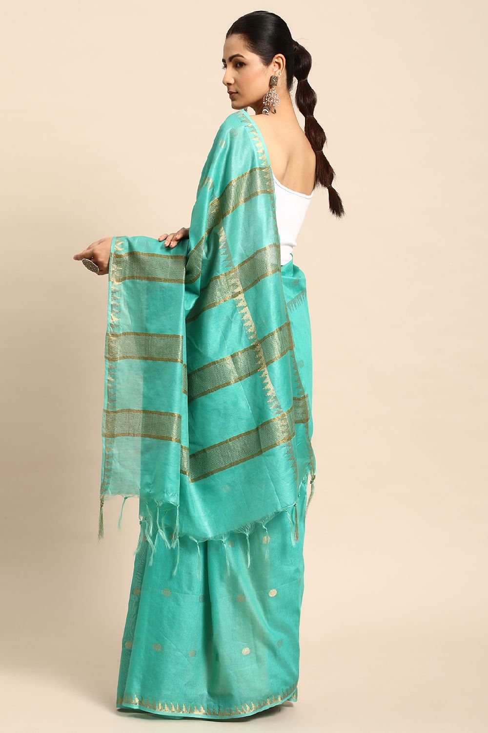 Sea Green Silk Blend Saree