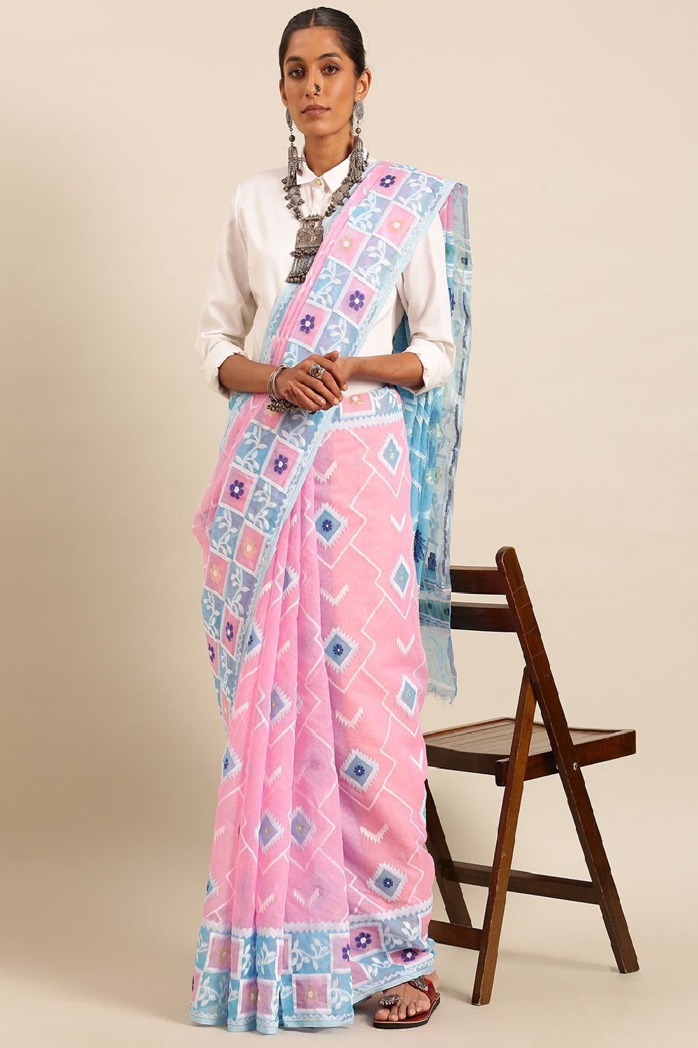 Pink Silk Blend Saree