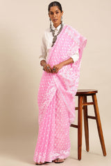 Pink Silk Blend Saree