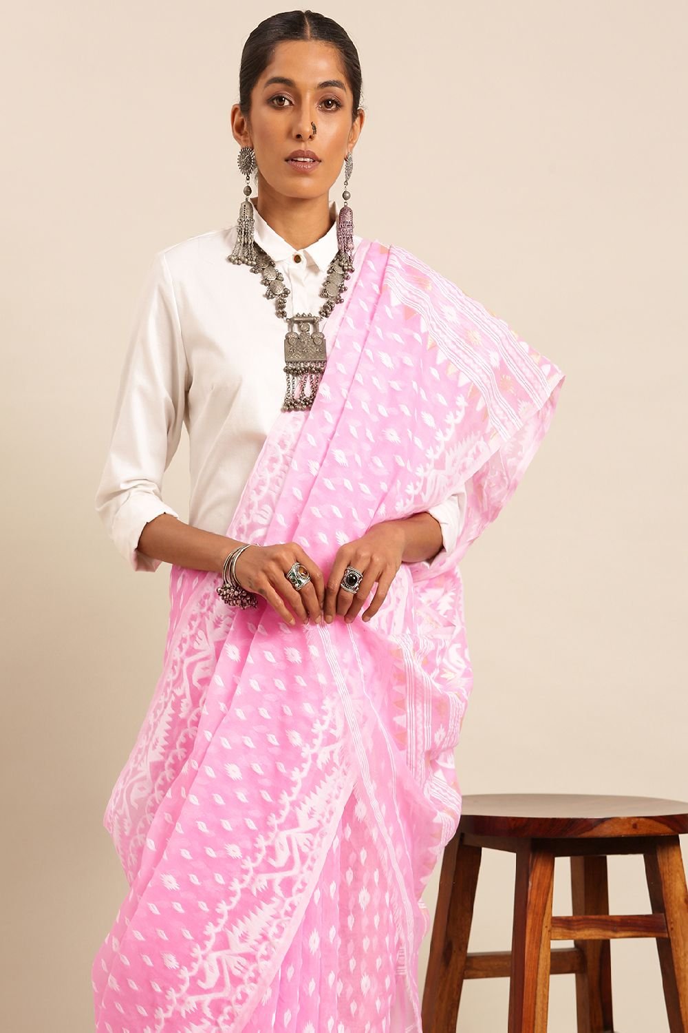 Pink Silk Blend Saree