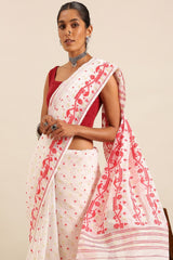 White Silk Blend Saree