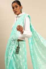 Sea Green Silk Blend Saree